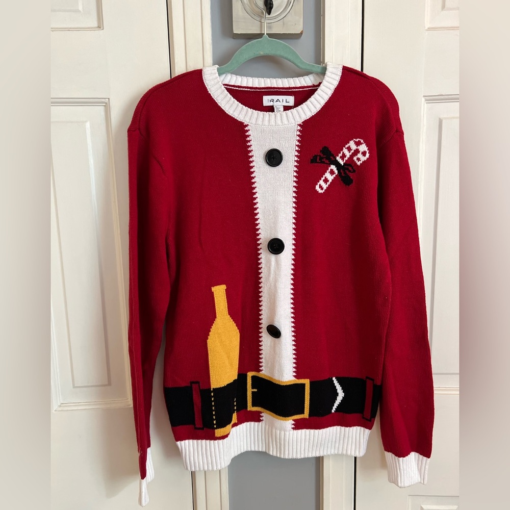 Women’s Medium Ugly Christmas Sweater Santa Suit Wine Bottle Candy Cane